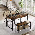 Ensemble table à manger pour 4, petite table de cuisine et 2 chaises pour 4 avec banc, ensemble table de ferme rectangulaire