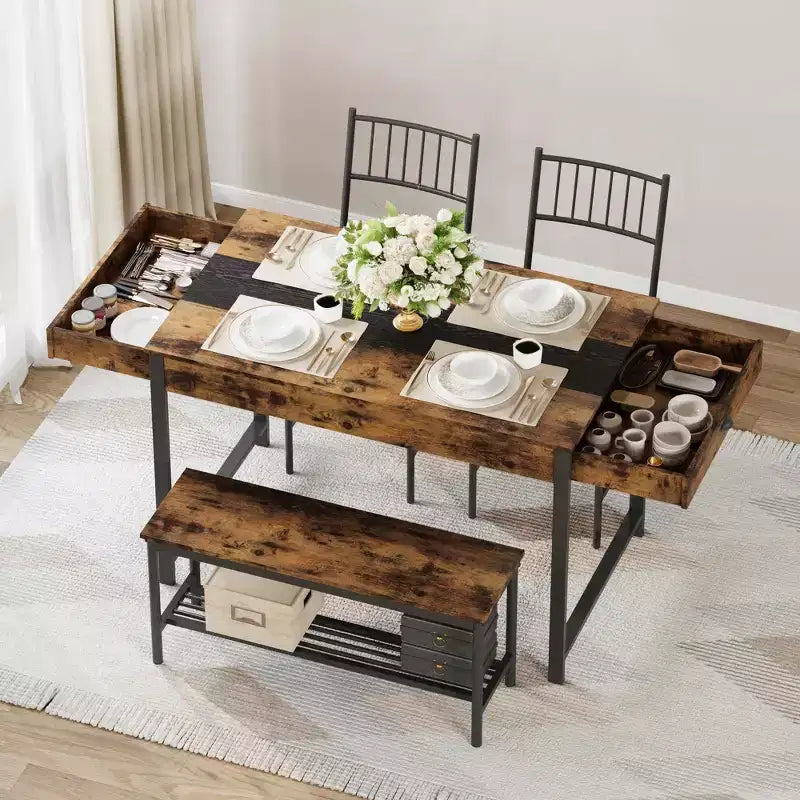 Ensemble table à manger pour 4, petite table de cuisine et 2 chaises pour 4 avec banc, ensemble table de ferme rectangulaire