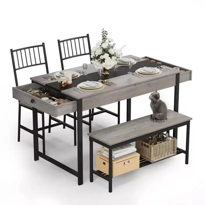 Ensemble table à manger pour 4, petite table de cuisine et 2 chaises pour 4 avec banc, ensemble table de ferme rectangulaire