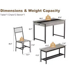 Ensemble table à manger pour 4, petite table de cuisine et 2 chaises pour 4 avec banc, ensemble table de ferme rectangulaire
