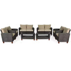 Costway 8PCS Patio Rattan Furniture Set Solid Wood Leg Cushioned Sofa Garden Lawn