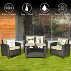 Costway Ensemble de meubles de jardin en rotin 8 pièces, pieds en bois massif, canapé rembourré, pour jardin et pelouse