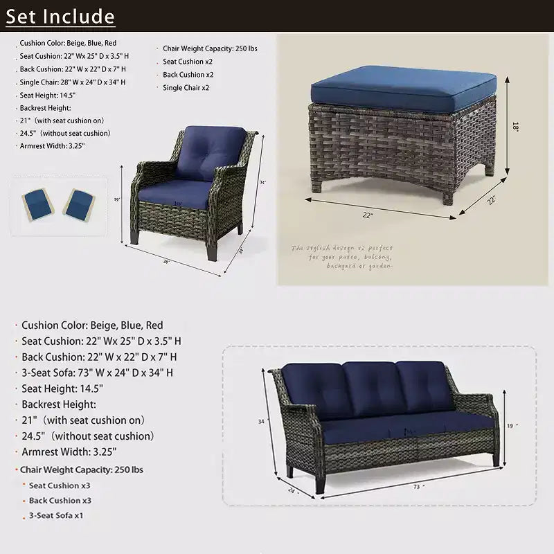 Ensemble de meubles de patio Bestier, ensemble de conversation en osier 5 pièces avec coussin épais et poufs, chaises de canapé en rotin d'extérieur pour arrière-cour, jardin, porche
