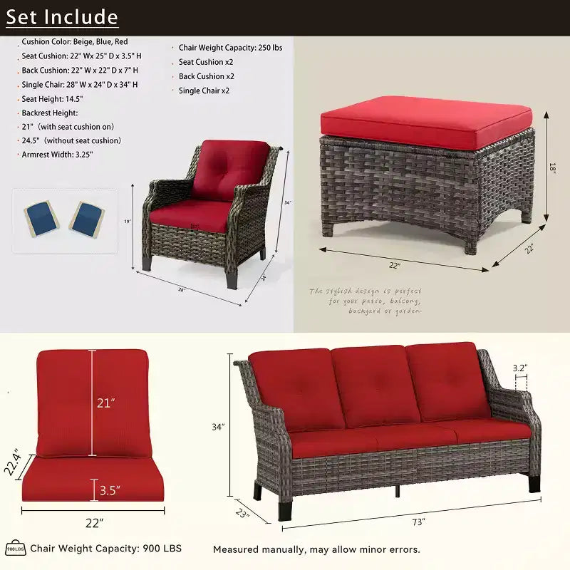Ensemble de meubles de patio Bestier, ensemble de conversation en osier 5 pièces avec coussin épais et poufs, chaises de canapé en rotin d'extérieur pour arrière-cour, jardin, porche