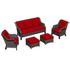 Ensemble de meubles de patio Bestier, ensemble de conversation en osier 5 pièces avec coussin épais et poufs, chaises de canapé en rotin d'extérieur pour arrière-cour, jardin, porche