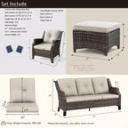 Ensemble de meubles de patio Bestier, ensemble de conversation en osier 5 pièces avec coussin épais et poufs, chaises de canapé en rotin d'extérieur pour arrière-cour, jardin, porche
