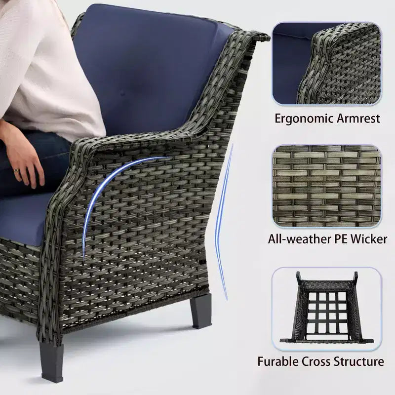 Ensemble de meubles de patio Bestier, ensemble de conversation en osier 5 pièces avec coussin épais et poufs, chaises de canapé en rotin d'extérieur pour arrière-cour, jardin, porche