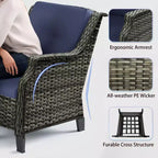 Ensemble de meubles de patio Bestier, ensemble de conversation en osier 5 pièces avec coussin épais et poufs, chaises de canapé en rotin d'extérieur pour arrière-cour, jardin, porche