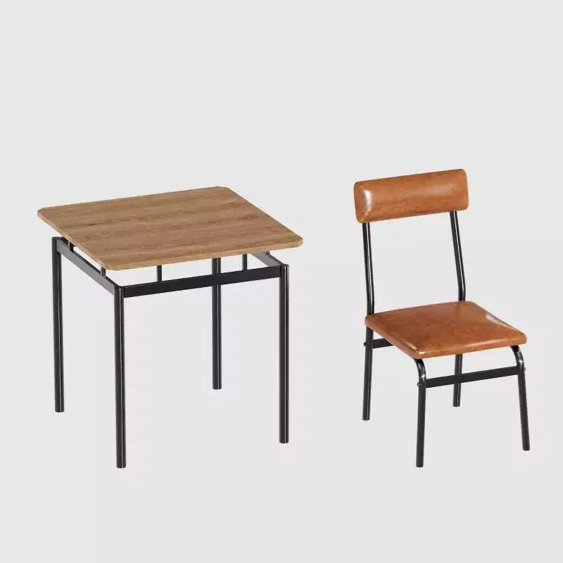 Ensemble de salle à manger industriel 3 pièces marron pour 2 avec chaises rembourrées en similicuir, table de cuisine à cadre métallique peu encombrante pour petits espaces