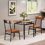 Ensemble de salle à manger industriel 3 pièces marron pour 2 avec chaises rembourrées en similicuir, table de cuisine à cadre métallique peu encombrante pour petits espaces