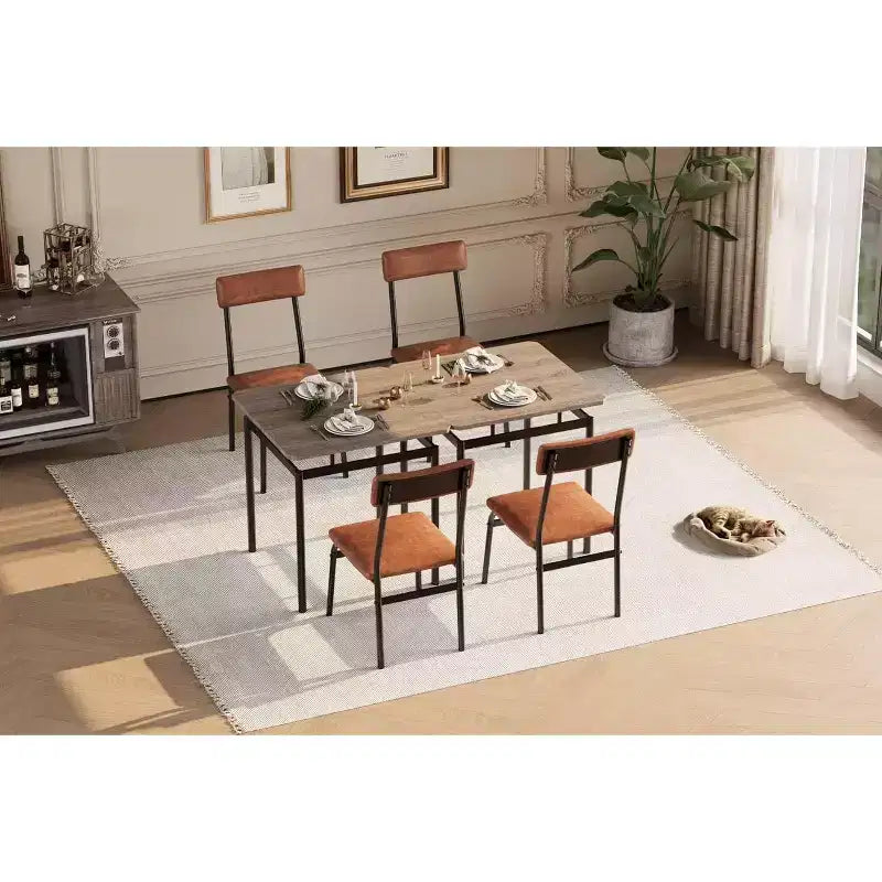 Ensemble de salle à manger industriel 3 pièces marron pour 2 avec chaises rembourrées en similicuir, table de cuisine à cadre métallique peu encombrante pour petits espaces