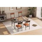 Ensemble de salle à manger industriel 3 pièces marron pour 2 avec chaises rembourrées en similicuir, table de cuisine à cadre métallique peu encombrante pour petits espaces