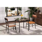 Ensemble de salle à manger industriel 3 pièces marron pour 2 avec chaises rembourrées en similicuir, table de cuisine à cadre métallique peu encombrante pour petits espaces