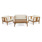 Christopher Knight Home Ted – Ensemble de conversation extérieur 4 pièces en bois d'acacia avec coussins et table basse à lattes