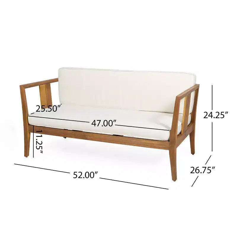 Christopher Knight Home Ted – Ensemble de conversation extérieur 4 pièces en bois d'acacia avec coussins et table basse à lattes