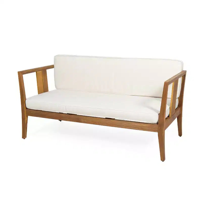 Christopher Knight Home Ted – Ensemble de conversation extérieur 4 pièces en bois d'acacia avec coussins et table basse à lattes