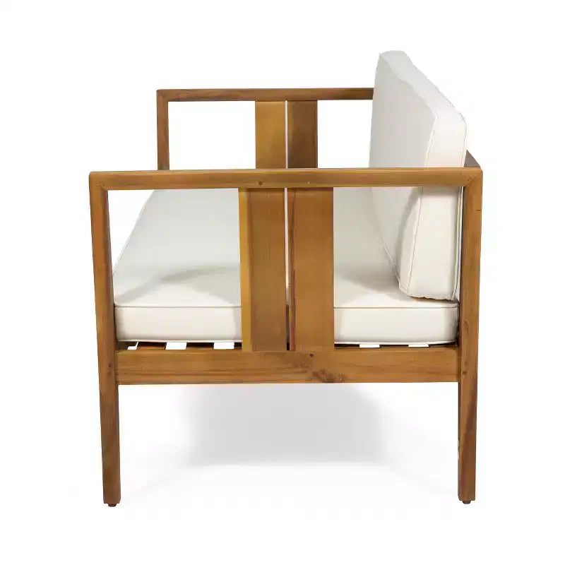 Christopher Knight Home Ted – Ensemble de conversation extérieur 4 pièces en bois d'acacia avec coussins et table basse à lattes