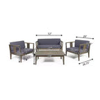 Christopher Knight Home Ted – Ensemble de conversation extérieur 4 pièces en bois d'acacia avec coussins et table basse à lattes
