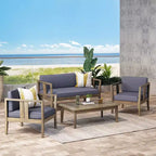 Christopher Knight Home Ted Outdoor 4 Piece Acacia Wood Chat Set with Cushions and Slatted Coffee Table