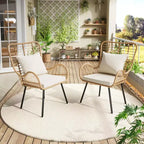Set of 2 All-Weather Wicker Patio Chairs, Outdoor Rattan Dining Chairs with Thick Cushions & High Backrest for Porch, Balcony, Garden, Brown