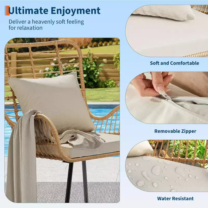 Lot de 2 chaises de patio en osier tout temps, chaises de salle à manger d'extérieur en rotin avec coussins épais et dossier haut pour porche, balcon, jardin, marron