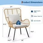 Lot de 2 chaises de patio en osier tout temps, chaises de salle à manger d'extérieur en rotin avec coussins épais et dossier haut pour porche, balcon, jardin, marron