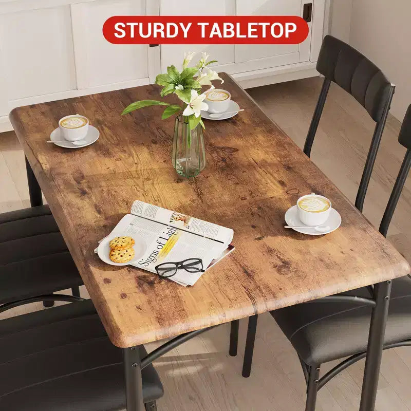 Ensemble table à manger pour 4, Table de cuisine avec chaises rembourrées, Ensemble table de salle à manger rectangulaire en bois pour petit espace, dîner, appartement, maison