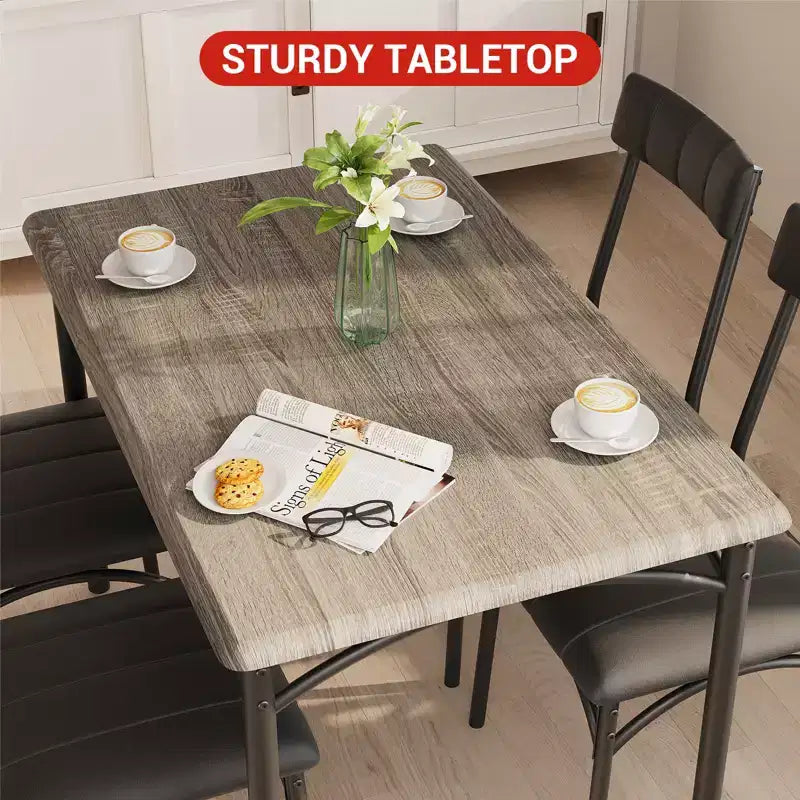 Ensemble table à manger pour 4, Table de cuisine avec chaises rembourrées, Ensemble table de salle à manger rectangulaire en bois pour petit espace, dîner, appartement, maison