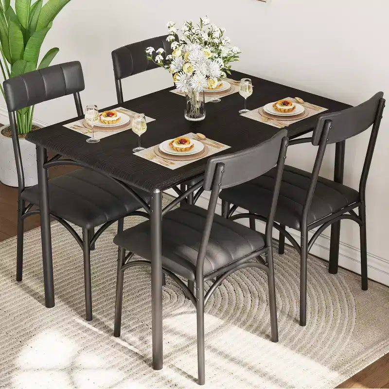 Ensemble table à manger pour 4, Table de cuisine avec chaises rembourrées, Ensemble table de salle à manger rectangulaire en bois pour petit espace, dîner, appartement, maison