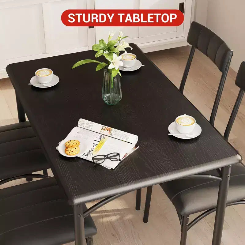 Ensemble table à manger pour 4, Table de cuisine avec chaises rembourrées, Ensemble table de salle à manger rectangulaire en bois pour petit espace, dîner, appartement, maison