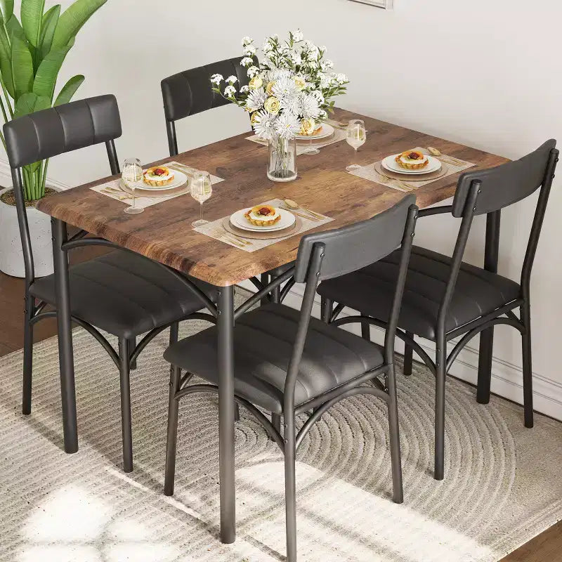 Ensemble table à manger pour 4, Table de cuisine avec chaises rembourrées, Ensemble table de salle à manger rectangulaire en bois pour petit espace, dîner, appartement, maison