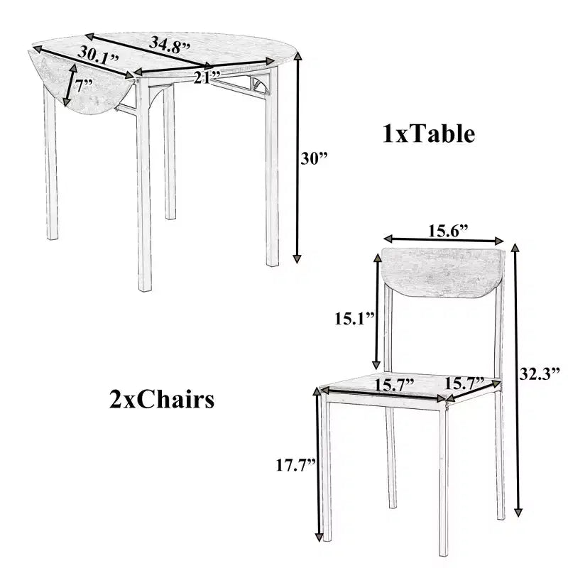 Ensemble de salle à manger rond 3 pièces Whisen avec abattant et 2 chaises - Noir et marron
