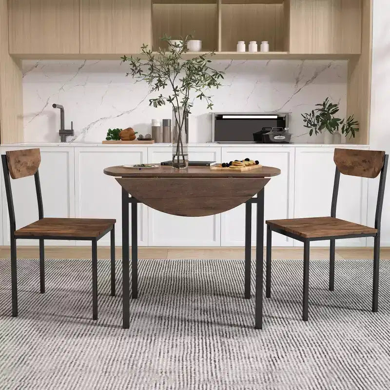 Ensemble de salle à manger rond 3 pièces Whisen avec abattant et 2 chaises - Noir et marron
