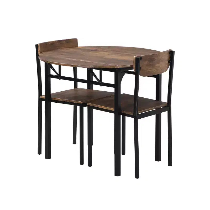 Ensemble de salle à manger rond 3 pièces Whisen avec abattant et 2 chaises - Noir et marron