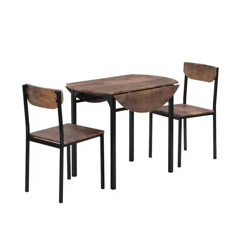 Ensemble de salle à manger rond 3 pièces Whisen avec abattant et 2 chaises - Noir et marron