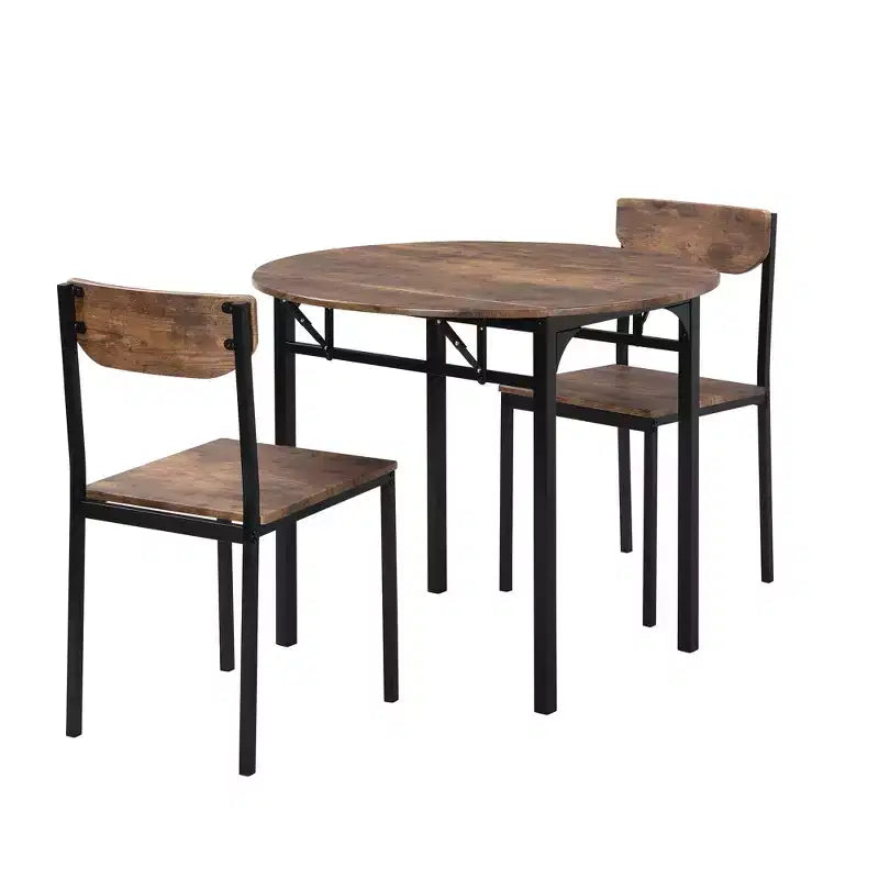 Ensemble de salle à manger rond 3 pièces Whisen avec abattant et 2 chaises - Noir et marron