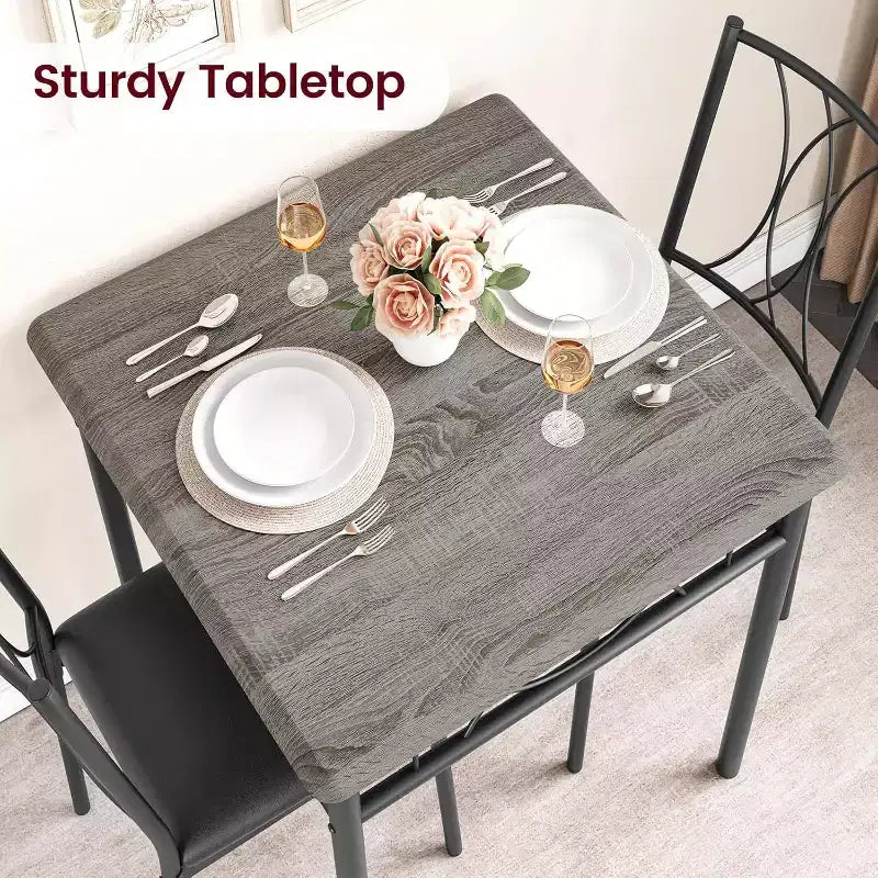 Ensemble de table à manger carrée Acekool pour 2, table de cuisine 3 pièces peu encombrante et chaises rembourrées, petit appartement