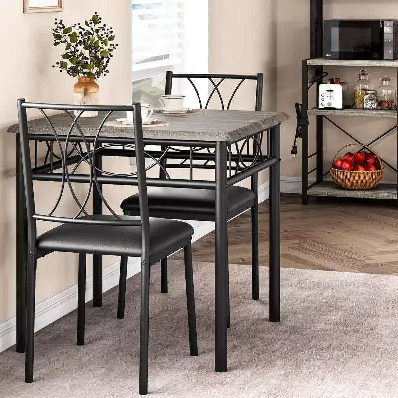Ensemble de table à manger carrée Acekool pour 2, table de cuisine 3 pièces peu encombrante et chaises rembourrées, petit appartement