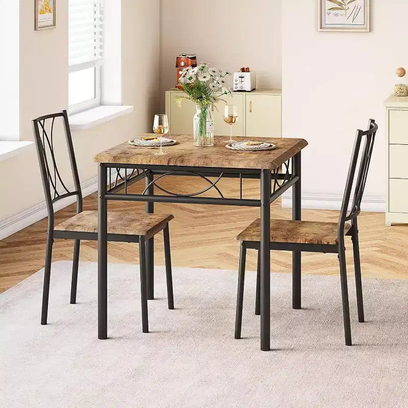 Ensemble de table à manger carrée Acekool pour 2, table de cuisine 3 pièces peu encombrante et chaises rembourrées, petit appartement