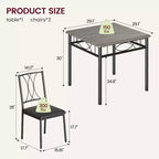 Ensemble de table à manger carrée Acekool pour 2, table de cuisine 3 pièces peu encombrante et chaises rembourrées, petit appartement