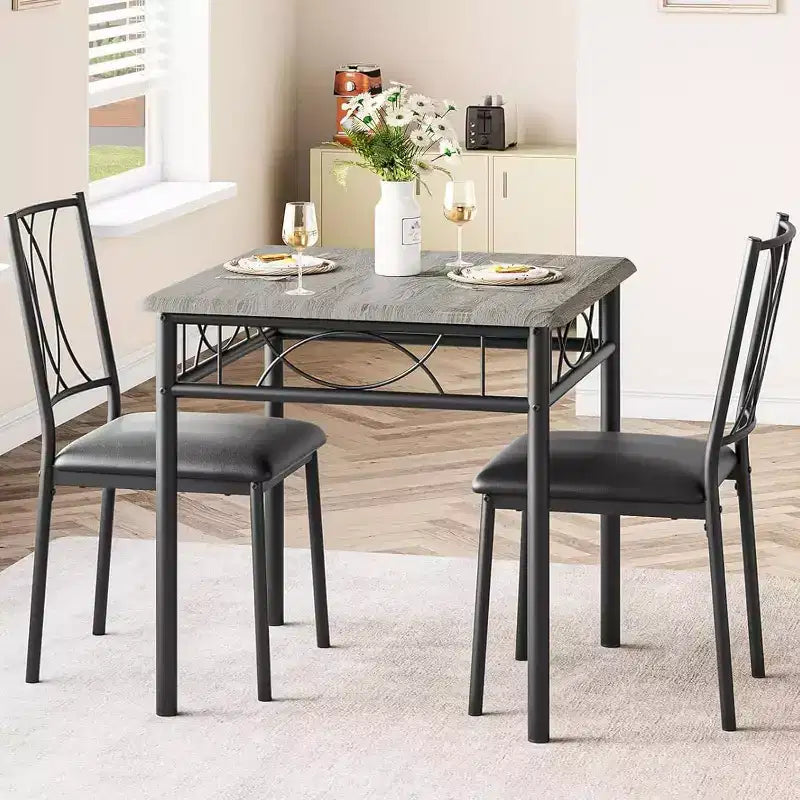 Ensemble de table à manger carrée Acekool pour 2, table de cuisine 3 pièces peu encombrante et chaises rembourrées, petit appartement