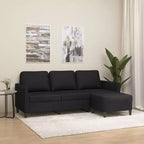 vidaXL Canapé 3 places et repose-pieds en similicuir, Noir, Design élégant, Facile à nettoyer, pour salon, salle de séjour et chambre à coucher