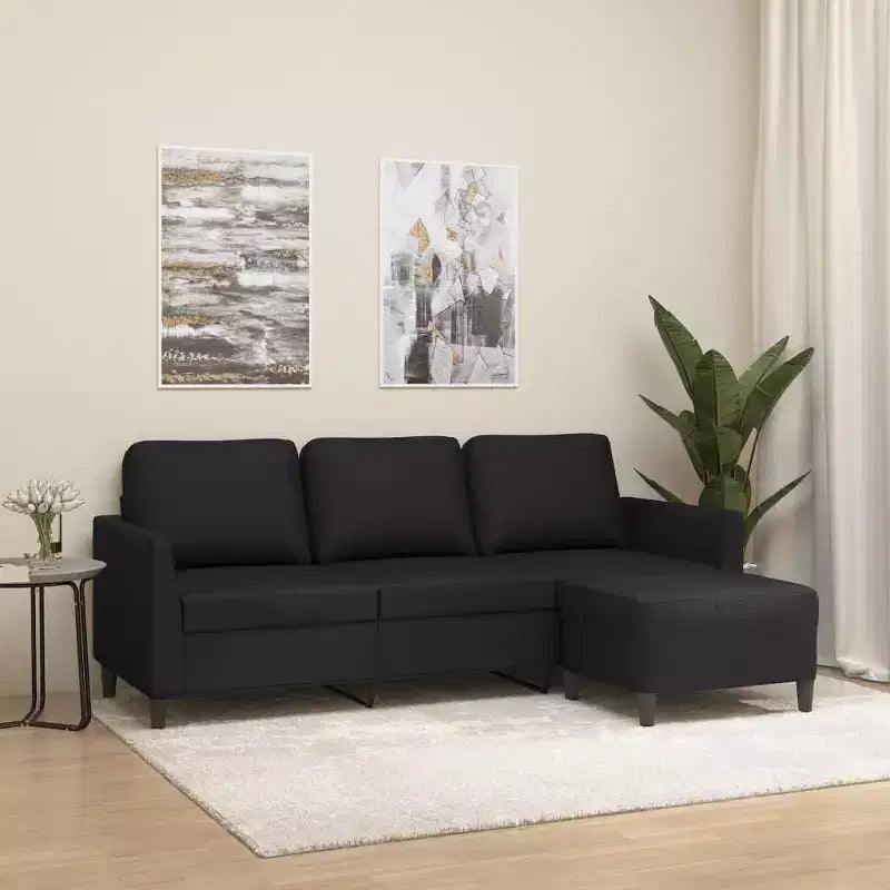 vidaXL Canapé 3 places et repose-pieds en similicuir, Noir, Design élégant, Facile à nettoyer, pour salon, salle de séjour et chambre à coucher