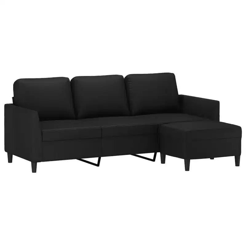 vidaXL Canapé 3 places et repose-pieds en similicuir, Noir, Design élégant, Facile à nettoyer, pour salon, salle de séjour et chambre à coucher