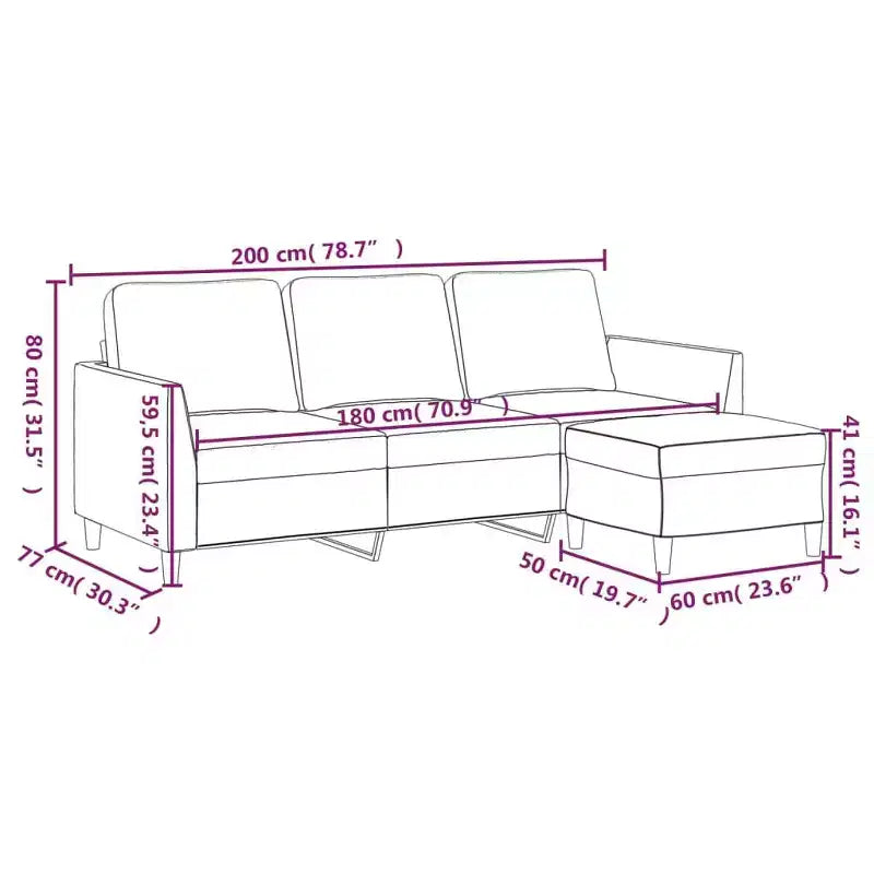 vidaXL Canapé 3 places et repose-pieds en similicuir, Noir, Design élégant, Facile à nettoyer, pour salon, salle de séjour et chambre à coucher