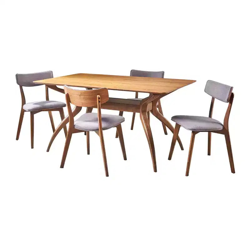 GDFStudio Megann Ensemble de salle à manger 5 pièces en tissu et bois, style moderne milieu de siècle