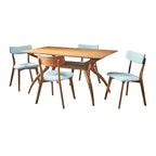 GDFStudio Megann Ensemble de salle à manger 5 pièces en tissu et bois, style moderne milieu de siècle