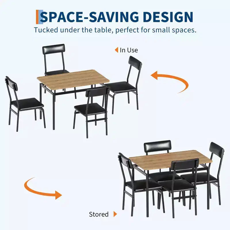 Ensemble de salle à manger 5 pièces, ensemble table de cuisine en bois avec 4 chaises rembourrées en PU, ensemble de dînette avec structure en métal industriel, marron
