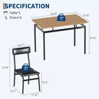Ensemble de salle à manger 5 pièces, ensemble table de cuisine en bois avec 4 chaises rembourrées en PU, ensemble de dînette avec structure en métal industriel, marron