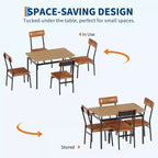 Ensemble de salle à manger 5 pièces, ensemble table de cuisine en bois avec 4 chaises rembourrées en PU, ensemble de dînette avec structure en métal industriel, marron